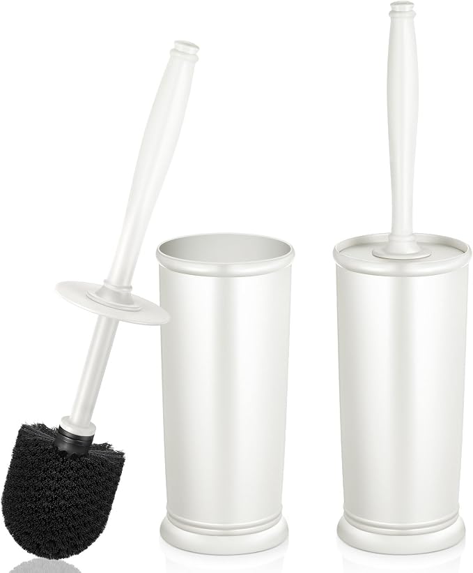 Toilet Bowl Brush Holder Set: 2 Pack Modern Deep Cleaning Bathroom Toilet Scrubber with Caddy for Rv - Rim Decorative Accessories Cleaner Brushes for Toilet (C-White) 3