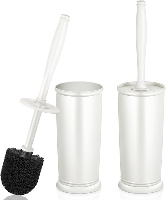 Toilet Bowl Brush Holder Set: 2 Pack Modern Deep Cleaning Bathroom Toilet Scrubber with Caddy for Rv - Rim Decorative Accessories Cleaner Brushes for Toilet (C-White) 3