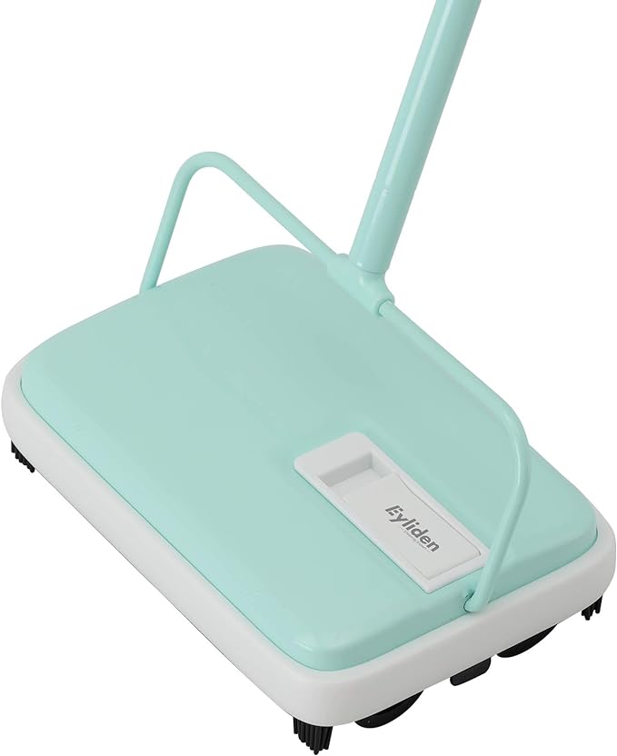 Eyliden Carpet Sweeper, Mini Size, Manual Sweeping, Mint | Lightweight, Hand Push - No Noise, Non-Electric, Easy Clener, Only for Carpet and Rug Cleaning