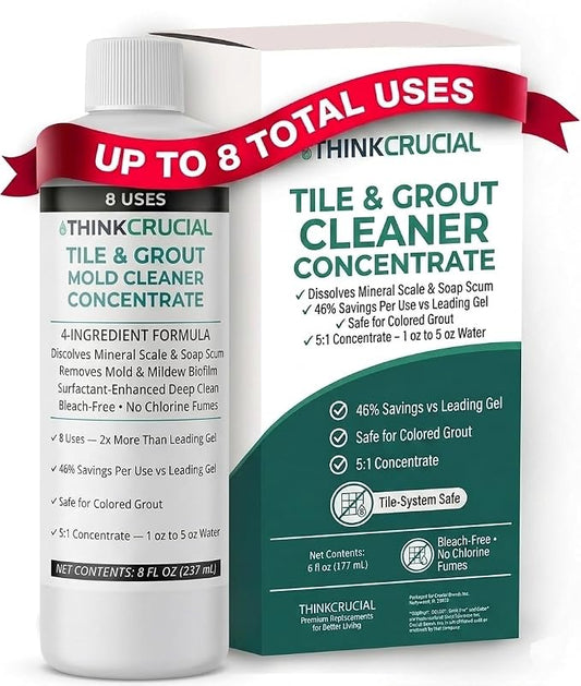 Think Crucial 8-Use Tile, Grout & Caulk Cleaner Concentrate, Bleach Free, Citric Acid, 8 fl oz