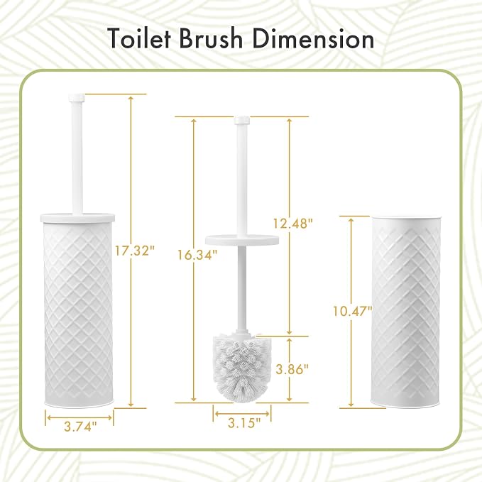 Toilet Bowl Brush and Holder Set 2 Pack with 4 Extra Brush Heads | Extra Long Handle with Splash Guard Cover, Tool-Free Installation, Bathroom Space-Saving, Cleaner Sets for Apartments, RV (White)