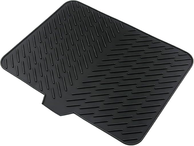Silicone Dish Drying Mat for Kitchen Counter,23"X17" With Built-in Drain Lip,Food-Grade Silicone, Heat-Resistant Eco-friendly Hygienic Drying Mat Leak-Proof and Non-Slip, Multi-Functional Use（Black）
