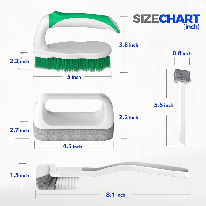 Holikme 7 Pack Cleaning Brush Scrub Brush Kitchen Brush for Floor,Green | Deep Cleaning Brush Set, Scrub Pads with Scraper Tip for Pool Walls, Bathroom, Grout, Floor, Bike, Tub, Shower