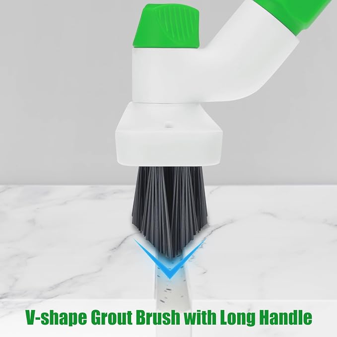 Floor Scrub Brush with Long Handle, 3-in-1 Scrape Scrubber Brush with Squeegee Stiff Bristle Deck Brush for Cleaning Tile Bathroom Patio Deck Garage Grout Kitchen