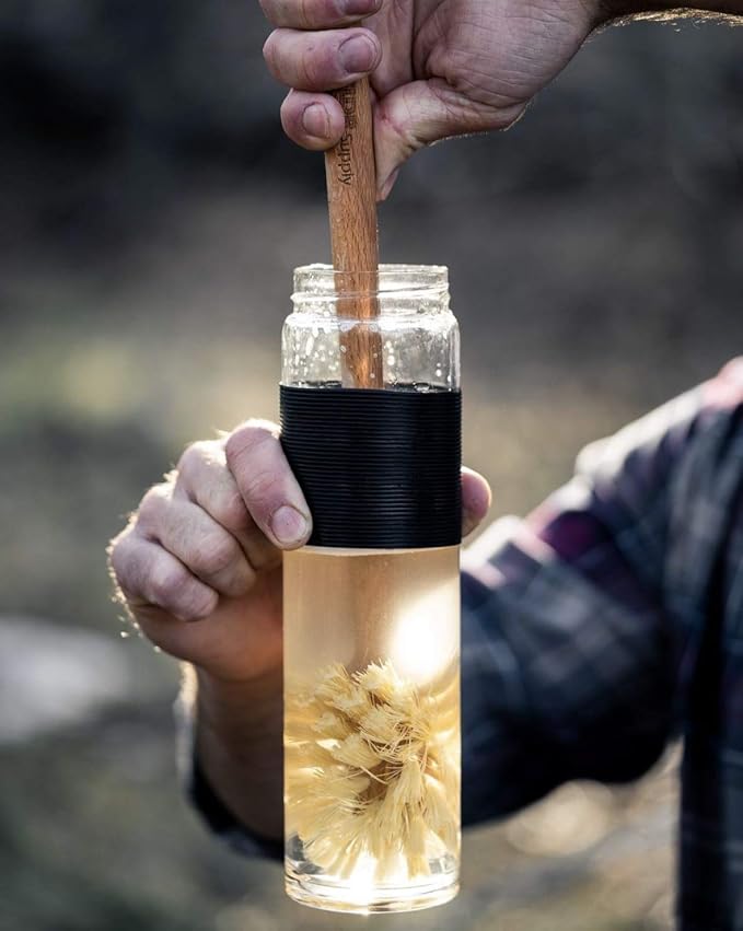 ELDR Supply Bottle Brush, 14in Extra Long German Beechwood Handle, Strong Hemp Bristles, Zero Waste, Cleans and Scrubs Hard to Reach Wide Mouth Jars, Glasses, and Tumblers