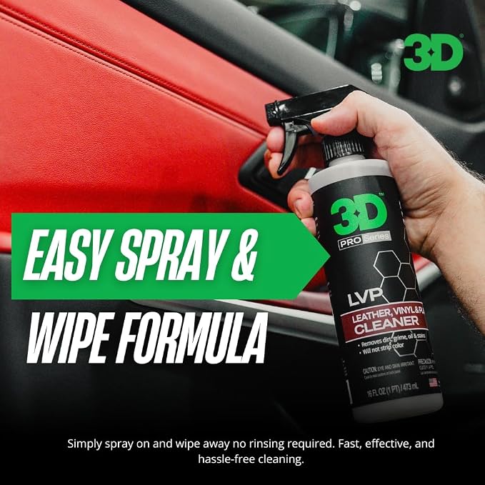3D LVP Interior Cleaner - Removes Dirt, Grime, Grease, Oil & Stains from Leather, Vinyl & Plastic - Great for Seats, Steering Wheels, Door Panels, Dashboards - Car, Office, Home Use 16oz.
