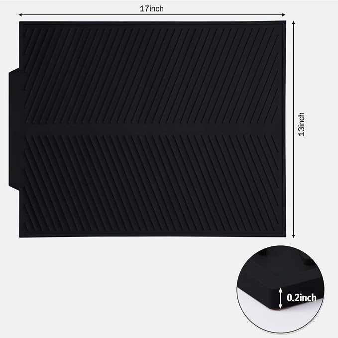 Dish Drying Mat for Kitchen Counter, Silicone Large Dish Drying Pad, Easy Clean Non-slipping Heat Resistant Dish Rack Mat, Foldable Dish Drain Mat, 17'' x 13'', Black