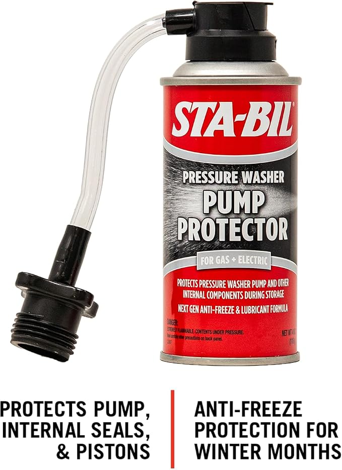 STA-BIL Pump Protector - Protects Pressure Washer Pump and Other Internal Components During Storage - Next Gen Anti-Freeze and Lubricant Formula, 4 oz. (22007-8PK) | Protects pressure washer pumps during storage with antifreeze and lubricant.