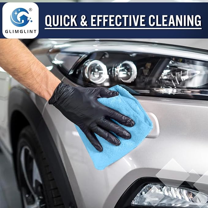 GLIMGLINT Blue Microfiber Cleaning Cloth,12PK Reusable Cleaning Rags, Highly Absorbent Shop Rags Bulk, All-Purpose Car Cleaning Towels for TV Screen, Kitchen, Bathroom, Restaurant Garage, 14"X12"
