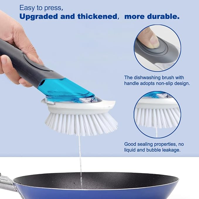 CELOX Dish Brush with Soap Dispenser, Heavy Duty Dishwand Kit, Includes 1 Wand & 3 Dish Brush Refill Heads