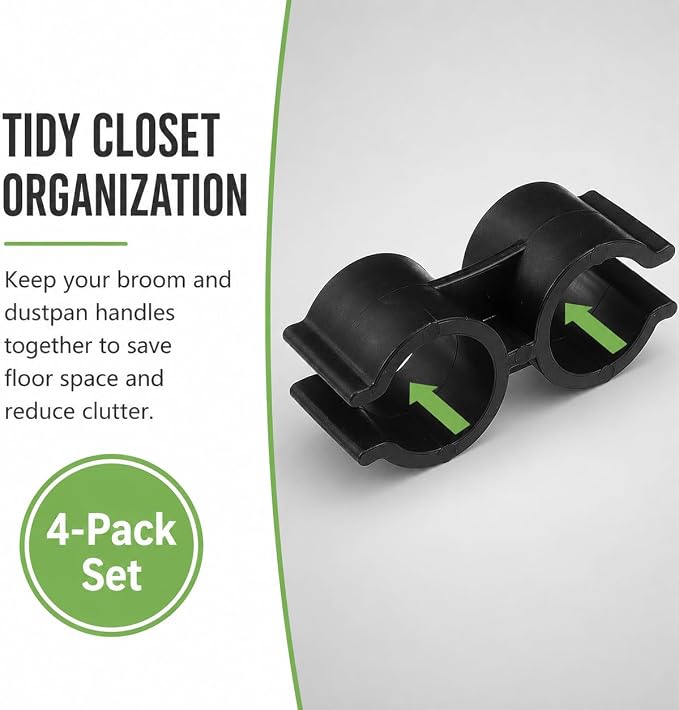 KESYOO 4Pcs Broom and Dustpan Clips, 20mm Plastic Double Pipe Connector, Pole Holder Attach Clamp for Cleaning Tools Storage