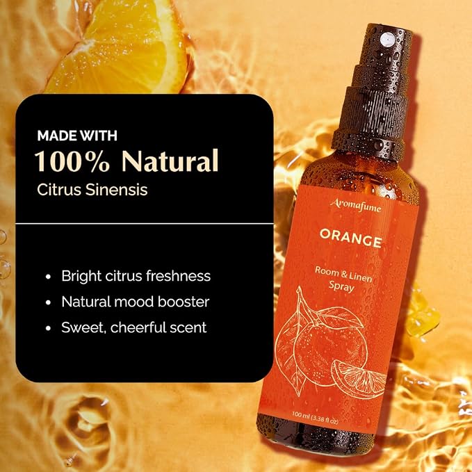 Orange Air Freshener Spray for Room, Linen & Pillow 100ml by Aromafume | Made with Pure Orange Essential Oil | Aromatherapy Spray to Refresh & Energize | Mist for Bedding, Fabrics