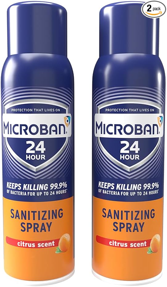 MICROBAN Sanitizing Spray, 15 oz., 2 Pack, Citrus, Disinfects, Sanitizes, Eliminates Odors, and Keeps Killing 99.9% of Bacteria on Hard, Non-Porous Surfaces in Your Home for up to 24 Hours
