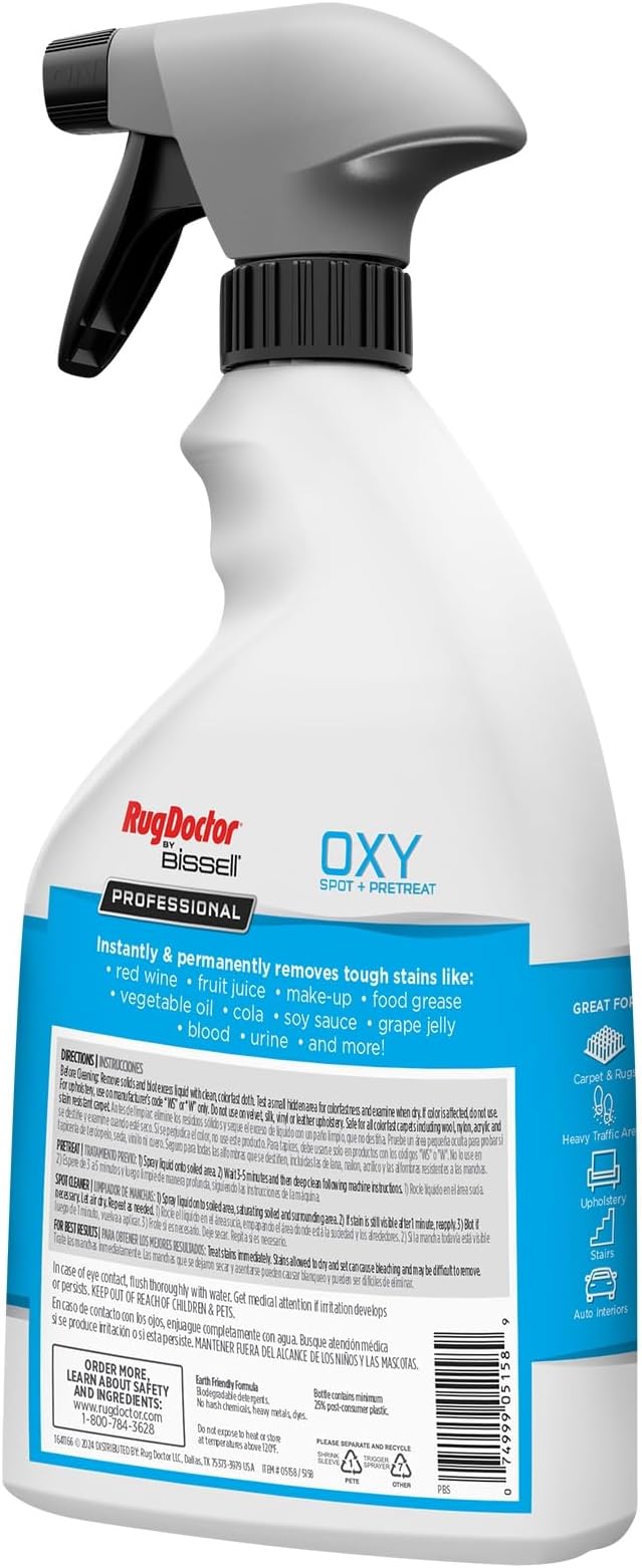 Rug Doctor by BISSELL Oxy Spot & Pre-Treat Spray 22oz. | Professional Oxy Formula Permanently Removes Stains in 30 Seconds, Carpet Spot Cleaner Spray, Ready-To-Use Spray Bottle