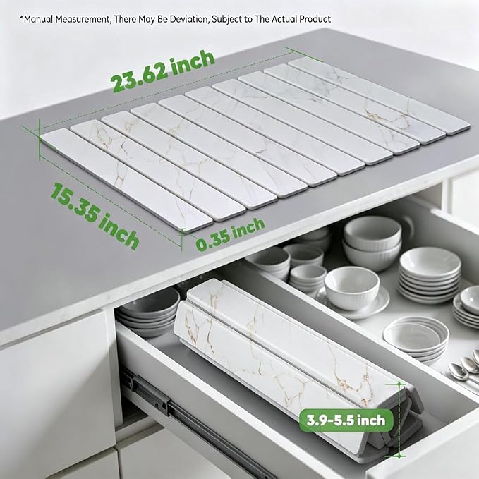 Stone Drying Mat for Kitchen Counter, Quick Diatomaceous Earth Mats for Dishes, 24"L x 16" W Super Absorbent Fast-Drying Collapsible Countertop Stone Mat (Marble Gold White, 24" x 16")