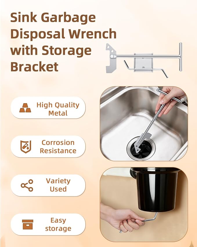 Garbage Disposal Wrench Tool & Garbage Disposer Unjamming Wrench - Universal Fit for Moen/Waste King/SinkErator | Easy Kitchen Sink Clog Unblocker