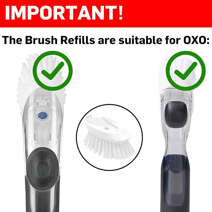 Brush Refills for OXO Dish Brush - 4 Pack Dish Brush Cleaning Soap Dispensing Head Replacement for Scrubber (White)