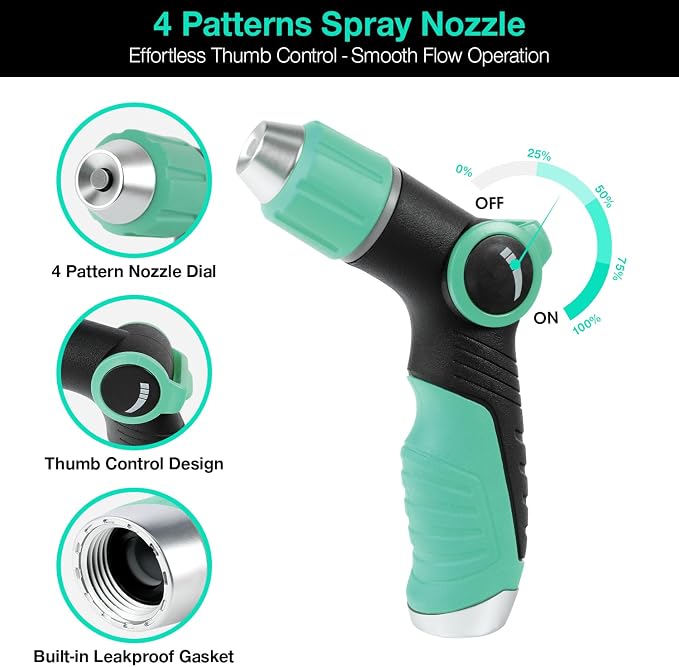 Besiter Garden Hose Nozzle Sprayer High Pressure Water Hose Nozzle with 4 Patterns with Adjustable Spray for Car Washing, Garden Watering, Patio Cleaning and Pets (Blue)