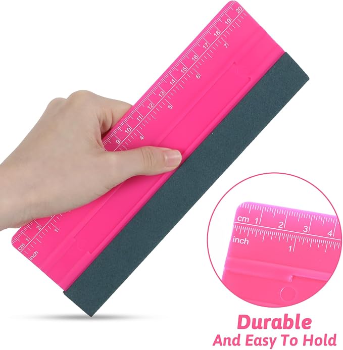 Wallpaper Smoothing Tool, Professional Vinyl Squeegee with Ruler | Felt Squeegee for Vinyl Decals Sticker Paper Wallpaper Window Film Tools (Pink, 8inch)