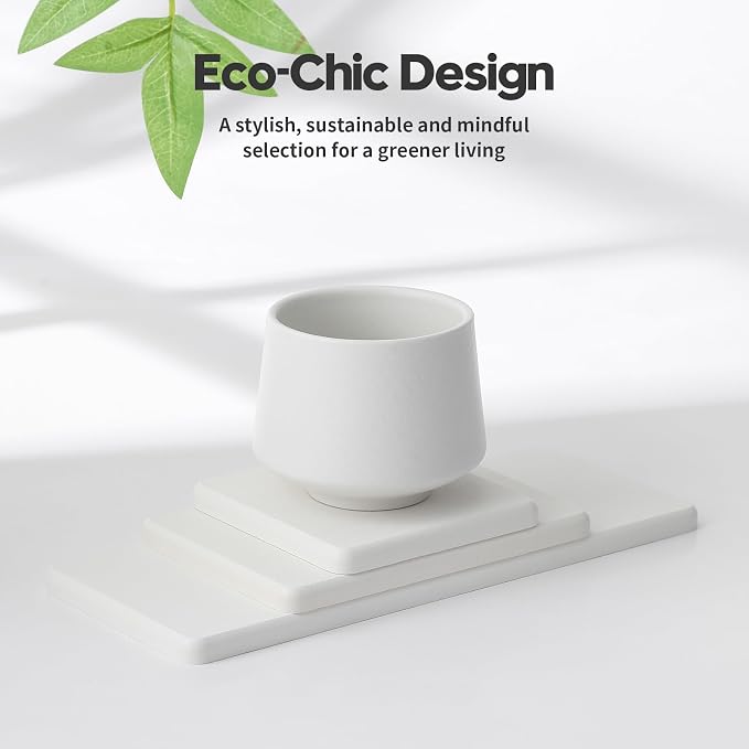 Razborci 3PCS Bathroom Sink Vanity Trays, Quick Stone Drying Mat Dish Soap Dispenser Sponge Holder for Kitchen Counter, Diatomaceous Earth Water Absorbing Caddy Organizer, White