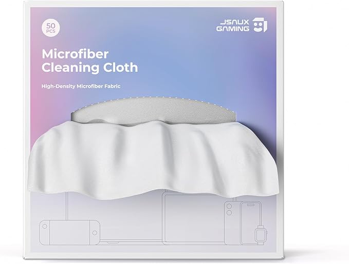 JSAUX 50 Pack Microfiber Cleaning Cloth (6x6 in) for Eyeglasses Lens Screen | Eye Glass Disposable microfiber clean cloth safe for Switch 2/camera/iPad/iPhone/phone/Steam Deck/TV screen/lens/glasses
