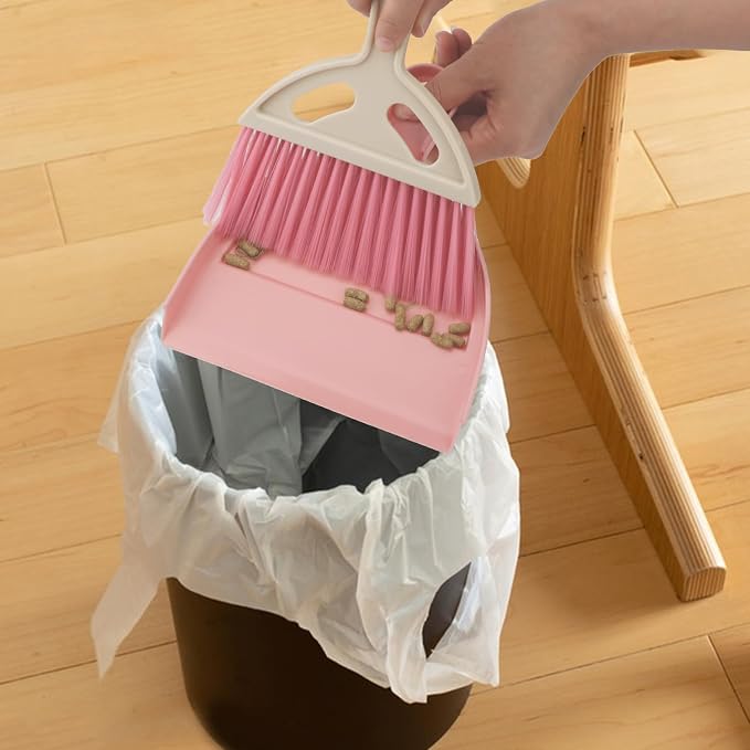 Mini Dustpan and Brush Set Portable Small Broom with Dust Pan Handheld Hangable Whisk Broom and Dust Pan for Home, Kitchen, Table, Office, Car 1 Pcs (Pink)
