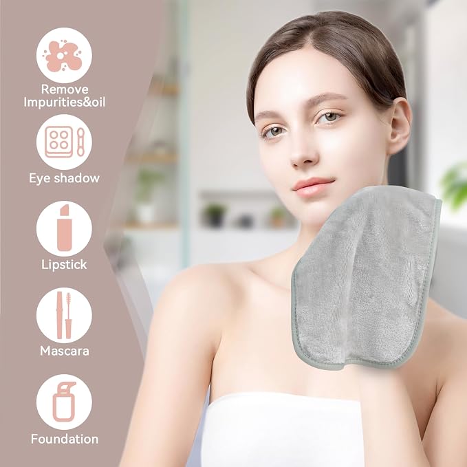 Nugilla Makeup Remover Cloths, 8 Packs Makeup Remover Towels Reusable Face Wash Cloth, Soft Microfiber Face Cloth for Women(Neutrals)