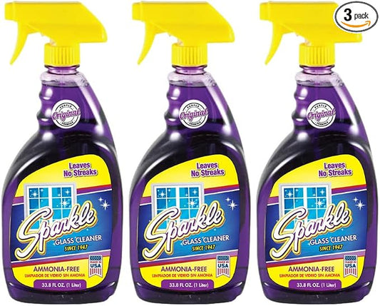 Sparkle Glass Cleaner Spray, Ammonia-Free Original Formula Glass Cleaner, Leaves No Streaks (33.8 Fl Oz, Pack of 3)