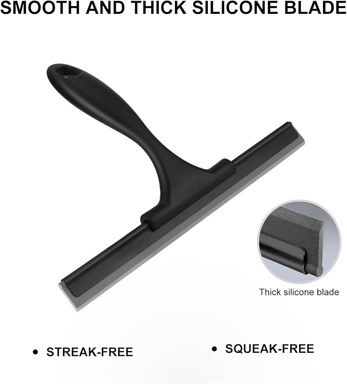 SetSail Squeegee for Shower Glass Door, 10 Inches, Black | Stainless Steel Shower Squeegee for Glass Doors, All-Purpose Window Squeegee for Shower Mirror Bathroom Car Window Cleaning