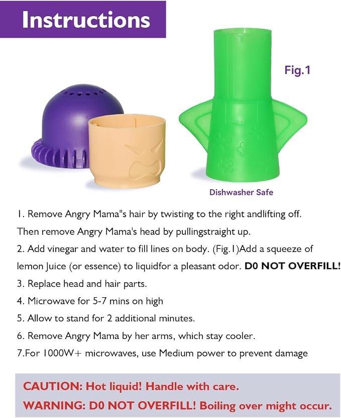 Angry Mama Microwave Cleaner - Microwave Steam Cleaner for Inside, Steam Disinfects with Vinegar/Water(Green)