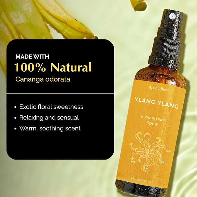 Ylang Ylang Air Freshener Spray for Room, Linen & Pillow 100ml by Aromafume | Made with Pure Ylang Ylang Essential Oil | Aromatherapy Spray to Soothe & Revive | Mist for Bedding, Fabrics