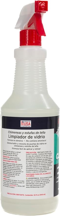 Rutland Fireplace Glass and Hearth Cleaner for High Temperature Glass, Wood Stove Cast Iron, Steel, Fireplace Grates & Screens - Ammonia-Free Cleaning Solution for Soot - Made in USA, 32 oz