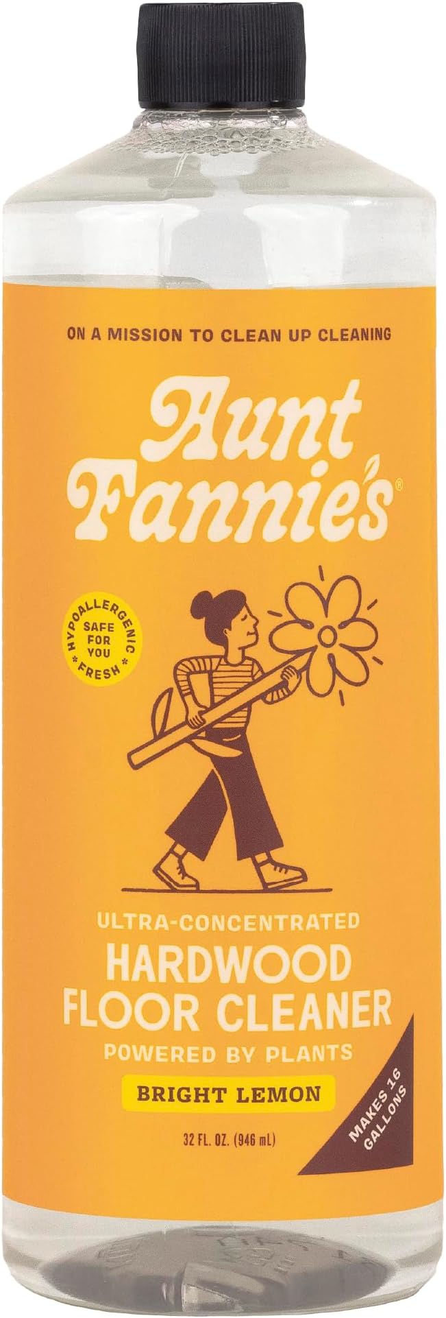 Aunt Fannie's Ultra Concentrated Hardwood Floor Cleaner, Vinegar-Free Plant Based Hardwood Floor Cleaner for Mopping, Bright Lemon Scent, 32 oz. (Pack of 1)
