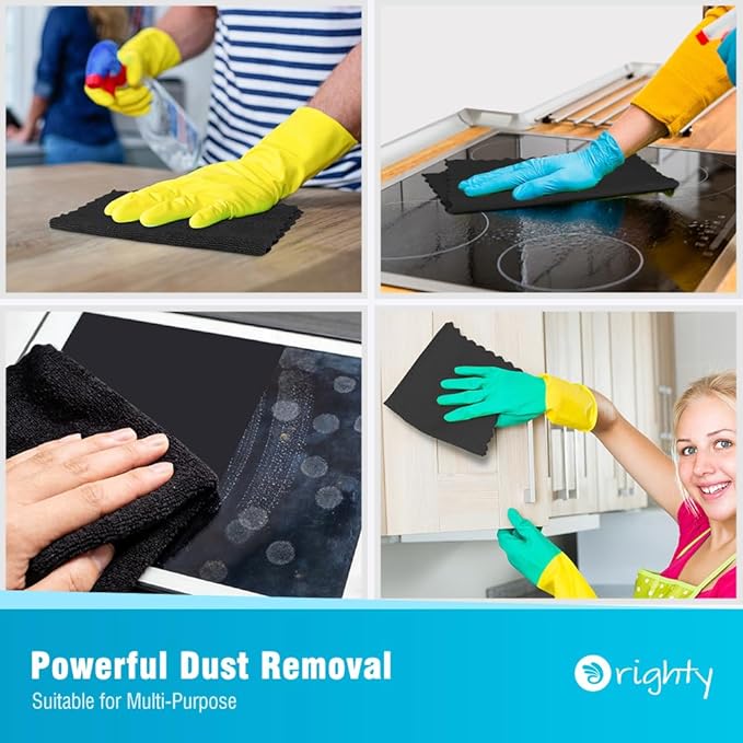 Orighty Microfiber Cleaning Cloth - 24 Pack, Black Cleaning Rags 12x11 inch | Microfiber Towels for Cars, Highly Absorbent Household Cleaning Supplies, Reusable Lint Free Cloths for House, Kitchen