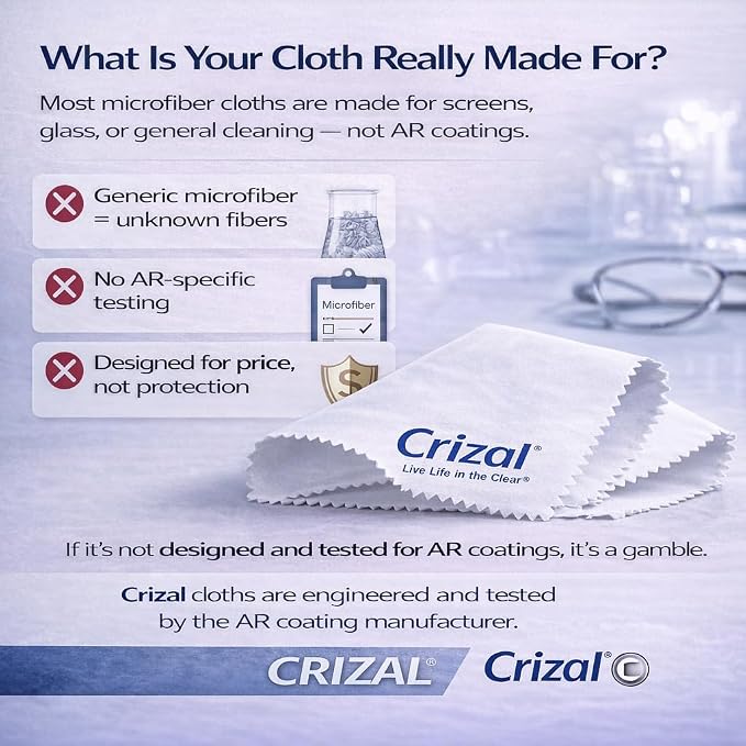 Crizal Eyeglass Cleaning Cloths – 6 Pack Premium Microfiber – Designed & Tested, Trusted for Advanced AR Lens Coatings – for Today's Premium Lenses