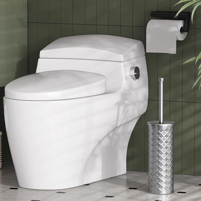 Toilet Bowl Brush and Holder Set 2 Pack with 4 Extra Brush Heads | Extra Long Handle with Splash Guard Cover, Tool-Free Installation, Bathroom Space-Saving, Cleaner Sets for Apartments, RV (Silver)
