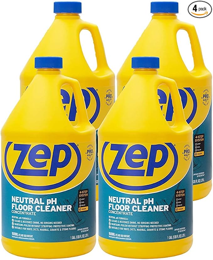 Zep Neutral PH Industrial Floor Cleaner - 1 Gallon - ZUNEUT128 - Concentrated Pro Trusted All-Purpose Floor Cleaner (Pack of 4)