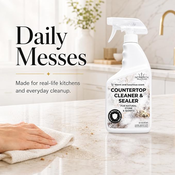 NOYATECH Countertop Cleaner & Sealer – Streak-Free Spray for Granite, Marble & Quartz | Cleans & Protects in One Step | Non-Toxic, No Film