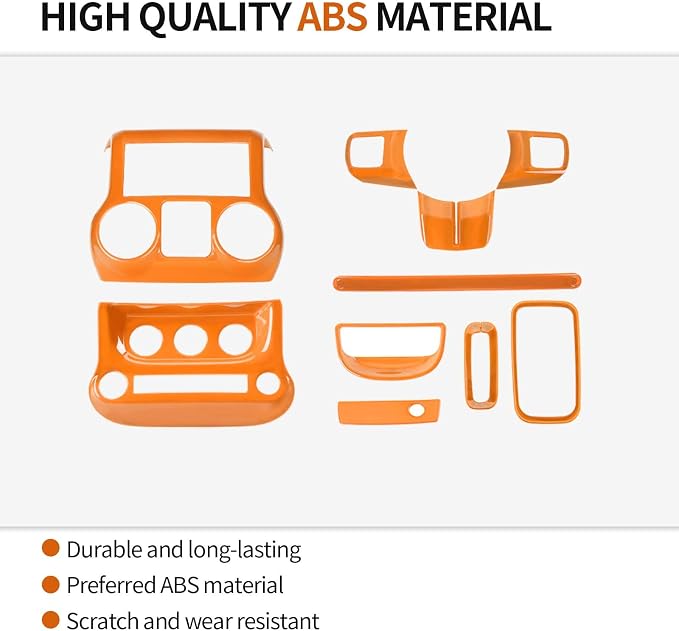 RT-TCZ for Jeep JK Interior Trim Kit Orange, JKU Center Console Dashboard Panel Trim Cover for Jeep Wrangler JK JKU 2011-2017 Orange Interior Accessories 10pcs