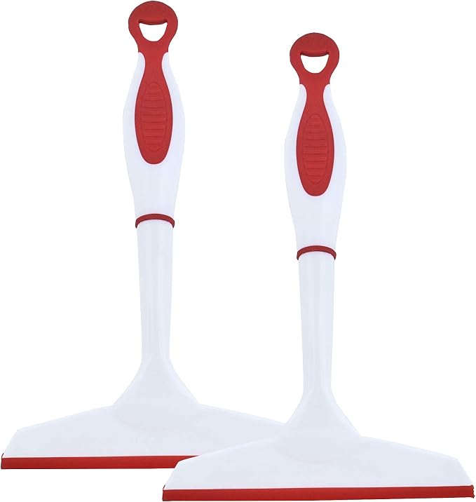 Superio Rubber Squeegee, 2 Pack, Streak Free All Purpose Window Squeegee, Comfort Grip Handle and Hanging Hook (Red, 6 Inch- 2 Pack)