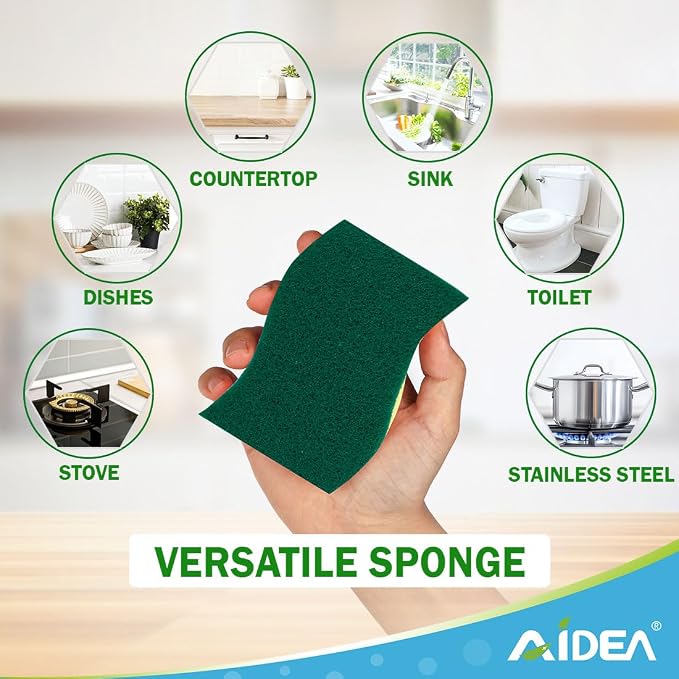 AIDEA Sponges Kitchen-24Count, Heavy-Duty Scrub Sponges, Sponges for Dishes | Sponge for Non-Coated Cookware, Scrubbing Power for Tough Messes, Cleaning Sponge for Kitchen, Bathroom, Household