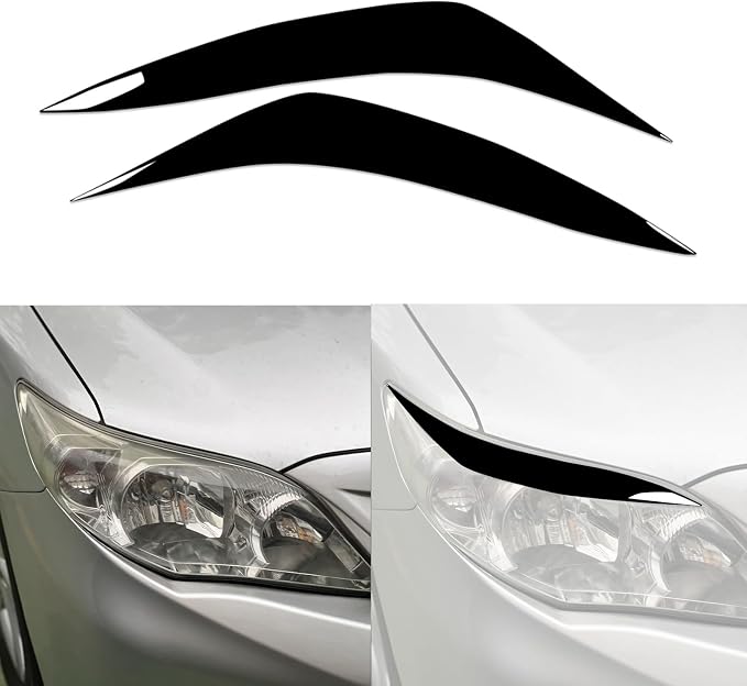 Glossy Bright Piano Black Car Headlight Eyebrow Headlamp Eyelid Decorative Strip Cover Sticker Exterior Trim Compatible with Toyota Corolla 2009 2010 2011 2012 2013 Auto Trim Accessories