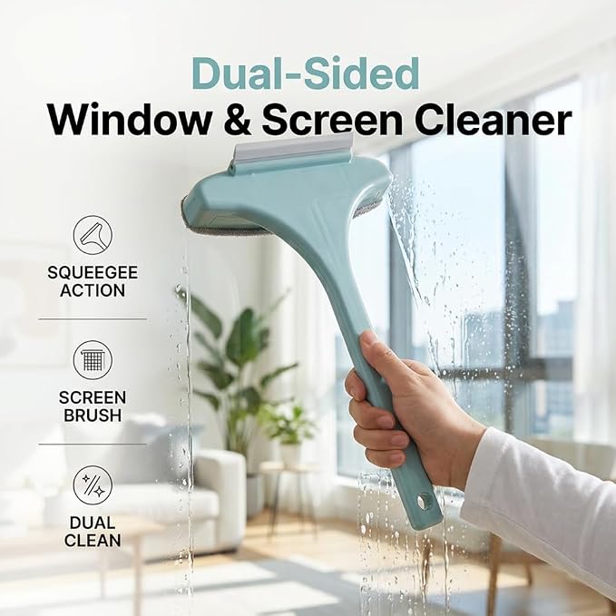 2 in 1 Window Screen Cleaner Brush Tool with Squeegee - Mesh Cleaner Brush,Multi-Purpose Detachable Cleaning Brush for Patio, Door, Mesh Screen (Pink)