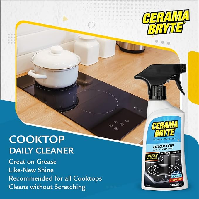 Cerama Bryte Daily Cooktop Cleaner, 16 oz & 2 Cleaning Pads Kit