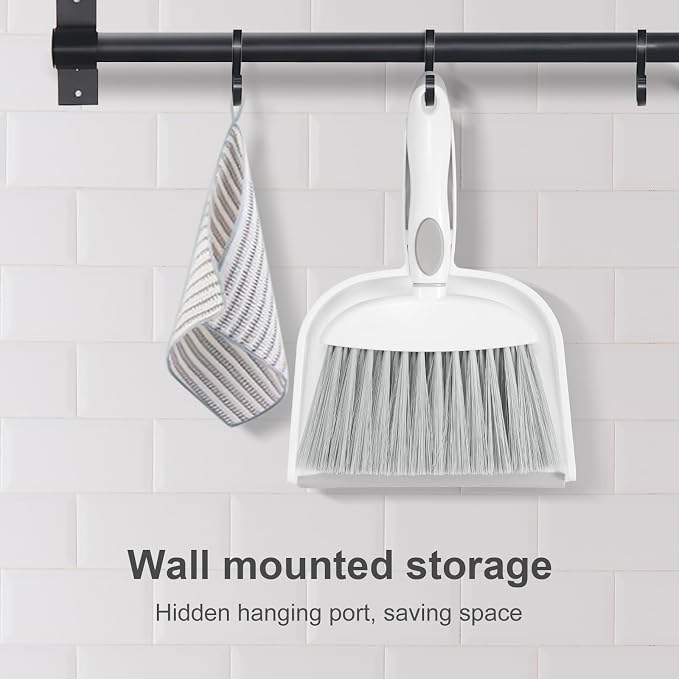 NACENA Small Dust Pan and Brush Set, Mini Broom and Dustpan Set, White&Gray | Small Hand Broom and Brush Combo Dust Pan with Teeth for Home Cleaning Drawers Desktop Sofas and Outdoor