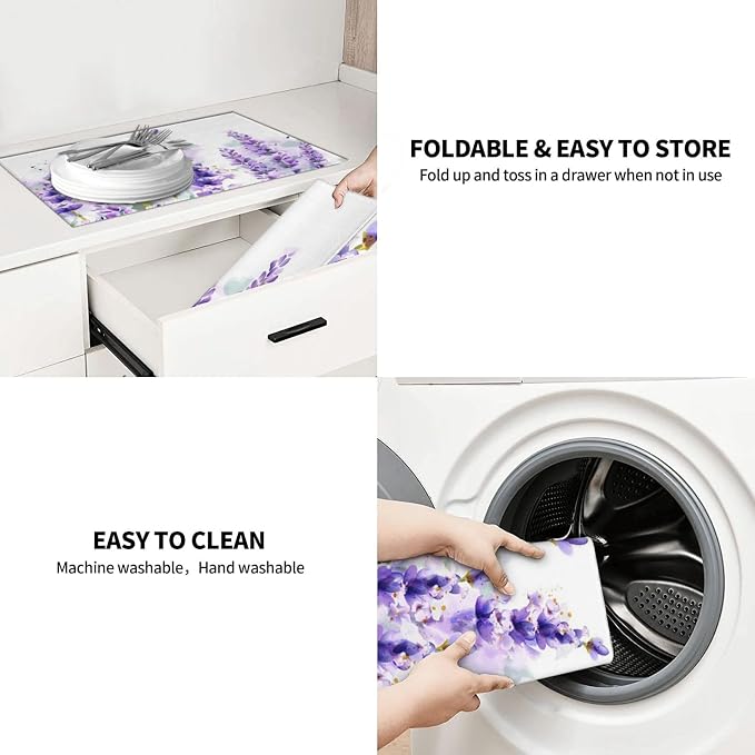 Lavender Dish Drying Mat For Kitchen Counter, Super Absorbent Microfiber Dish Drying Pad, Kitchen Gadgets For Easy Clean Multi-Use Large 18"x24"