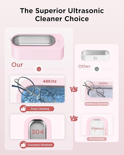 Ultrasonic Jewelry Cleaner Machine: 48KHz Ultra Sonic Cleaner for Jewelry,Eyeglass,Rings,Watch Band,Dentures,with Dual Cleaning Modes,350ML 304 Stainless Steel Tank,Gift for Wife,Mom,Daughter