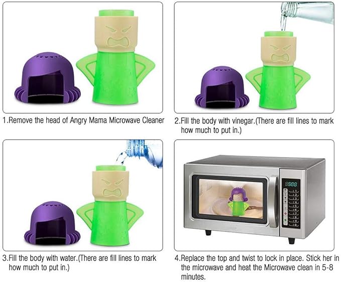 Angry Mama Microwave Cleaner Steam Easily Cleans the Crud In Minutes Steam Cleans With Vinegar and Water for Home Office Kitchens, Green