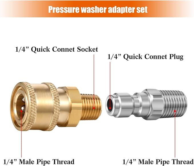 4 Sets NPT 1/4 Inch Pressure Washer Coupler Quick Connect Plug Male Female 1/4 Quick Connect Fittings Pressure Washer Adapters Accessories(1/4 External Thread)