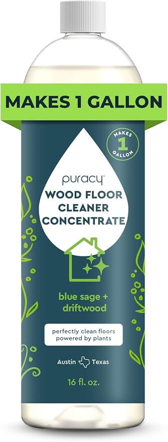 Puracy Wood Floor Cleaner Concentrate - pH Neutral Plant-Powered Hardwood All Purpose Cleaner - Residue-Free Non-Sticky Cleaning Solution As Seen on TikTok (Blue Sage & Driftwood, 16 fl oz)